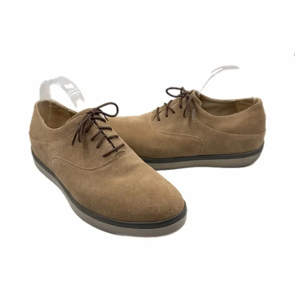 FitFlop Lewis Men’s 9 Beige Tan Suede Leather Lace Up Comfort Casual Oxford Shoe